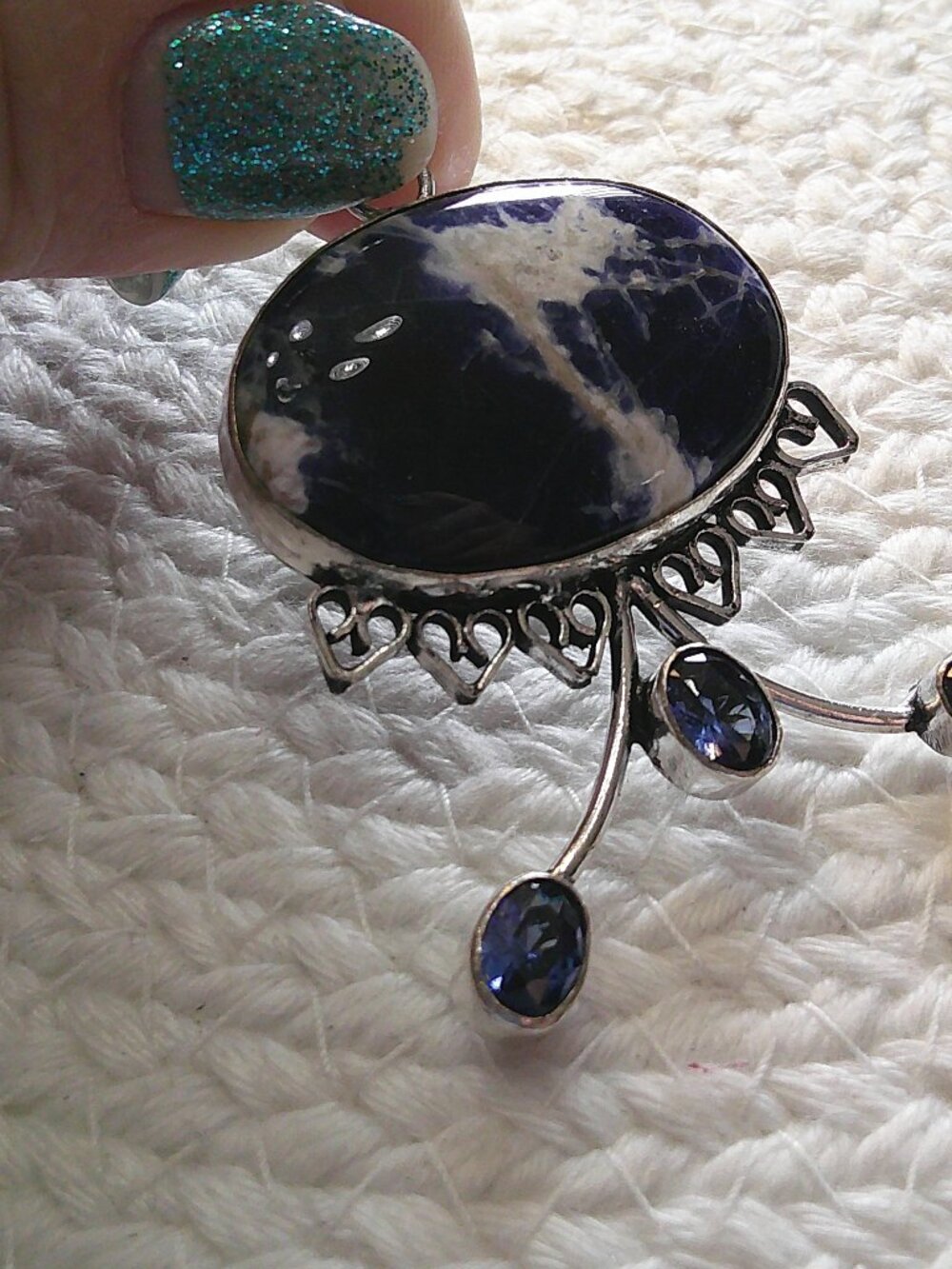 Gorgeous SODALITE & BLUE TOPAZ Handmade Sterling 925 Pendant/Chain #815E